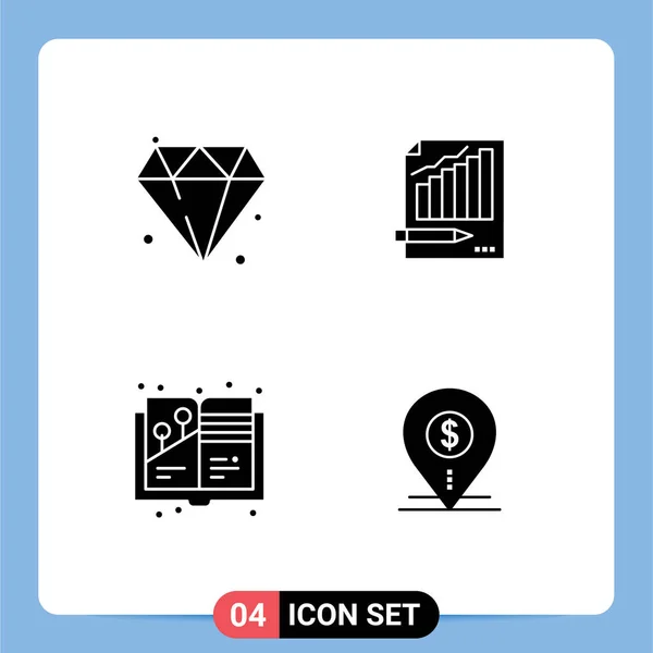 User Interface Pack Basic Solid Glyphs Diamond Market Statistics Business — Stock Vector