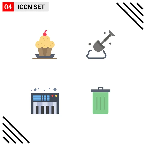 Set Von Vector Flat Icons Auf Gitter Für Kuchen Klavier — Stockvektor