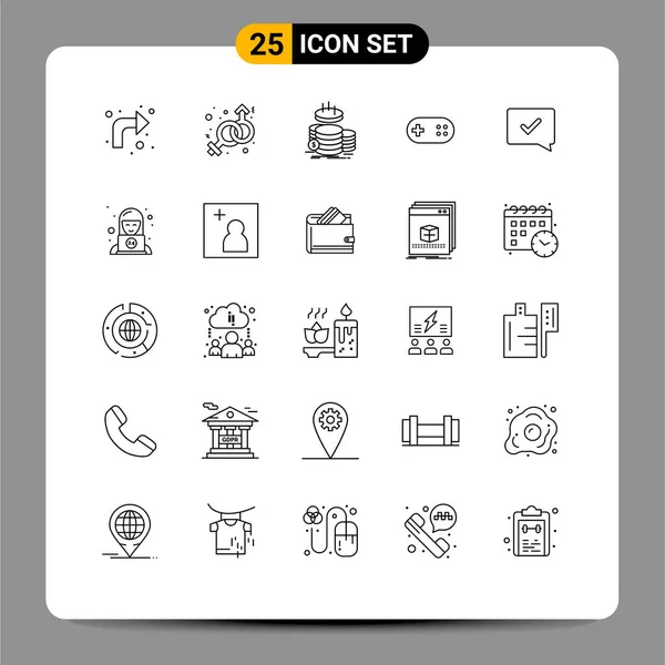 ウェブプリントメディアのための25のモダンなラインサインとシンボルのパック承認 コイン バンド 貯蓄編集可能なベクトルデザイン要素など — ストックベクタ