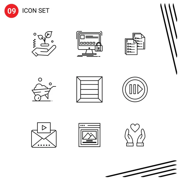 Set Modern Icons Sysymbols Signs Box Vehicle Document One Wheel — Vector de stock