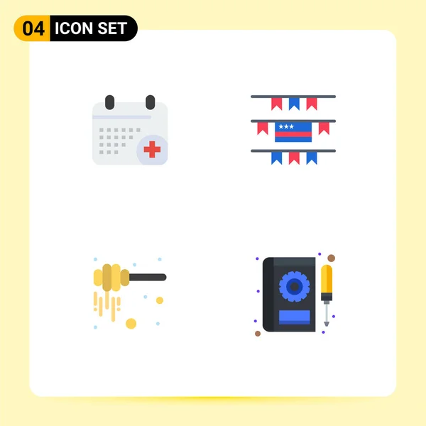 Set Vector Flat Icons Grid Medical Honey Dipper Day American — Stock Vector
