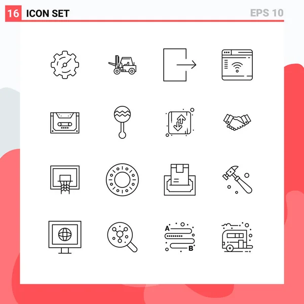 Set Modern Icons Sysymbols Signs Compact Audio Exit Analog Router — Vector de stock