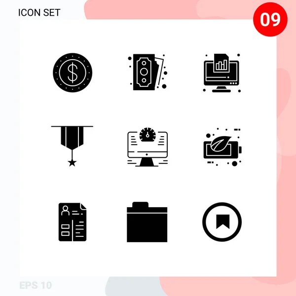 コンピュータ メダル ダイアグラム バッジの9つの創造的なソリッドグリフのパック編集可能なベクトルデザイン要素 — ストックベクタ