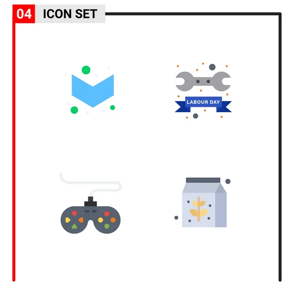 Icône Plate Paquet Symboles Universels Flèche Dispositif Badge Clé Joystick — Image vectorielle