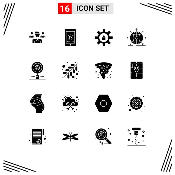 Universal Icon Symbols Group Modern Solid Glyphs Content Network Gear — Vettoriale Stock