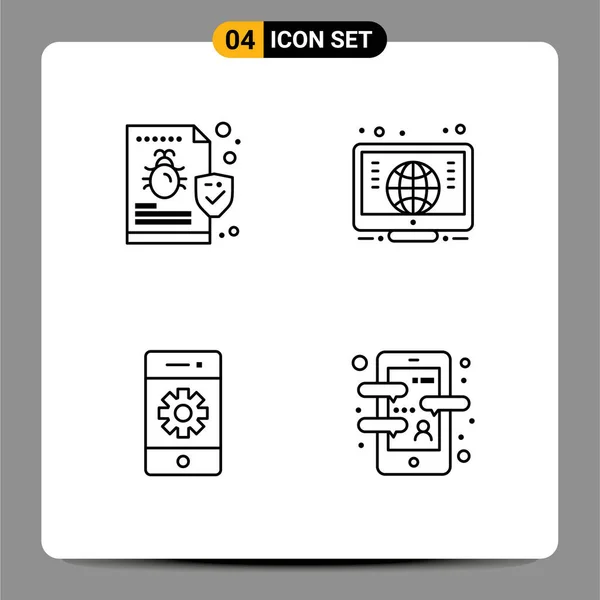 User Interface Line Pack Signes Symboles Modernes Bug Communications Sécurité — Image vectorielle