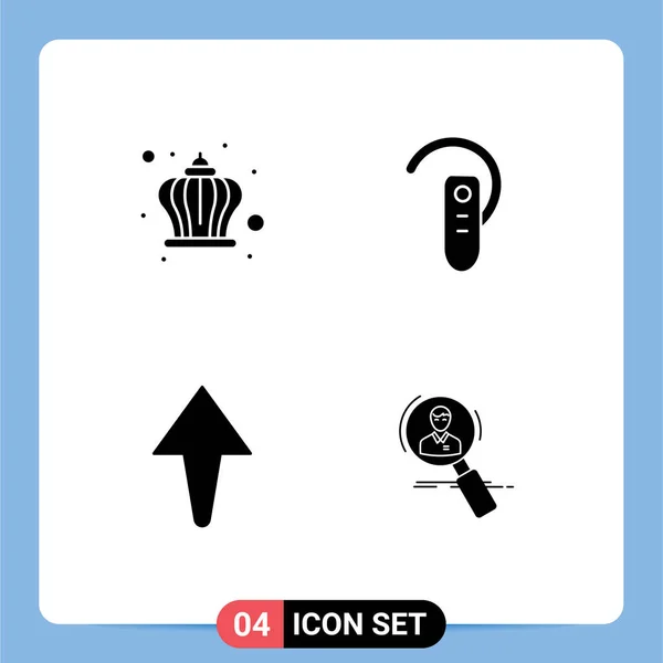 Modern Set Solid Glyphs Pictograph Corona Arrow Day Ear Search — Archivo Imágenes Vectoriales