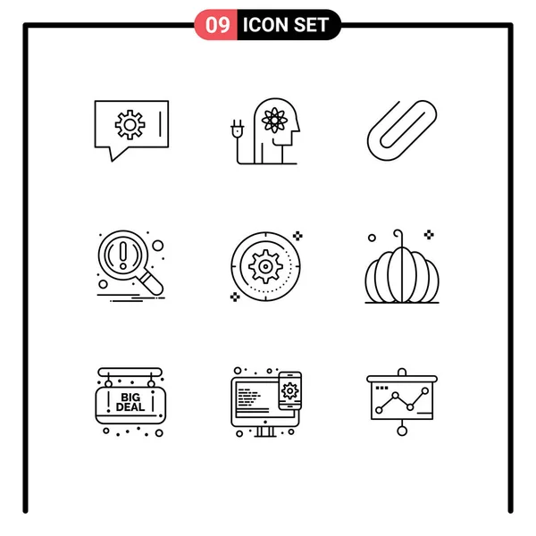 Modern Set Outlines Symbols Gear Search Attachment Notification Find Editable — Stock Vector