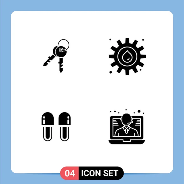 Piktogramm Set Einfacher Fester Zeichen Für Schlüssel Kosmetik Haushalt Industrie — Stockvektor