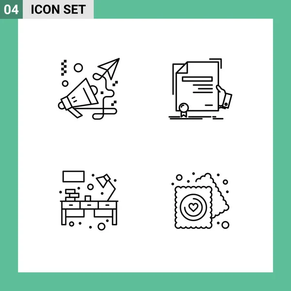 Mobile Interface Line Set Pictograms Business Desk Speaker Education Table — Vector de stock