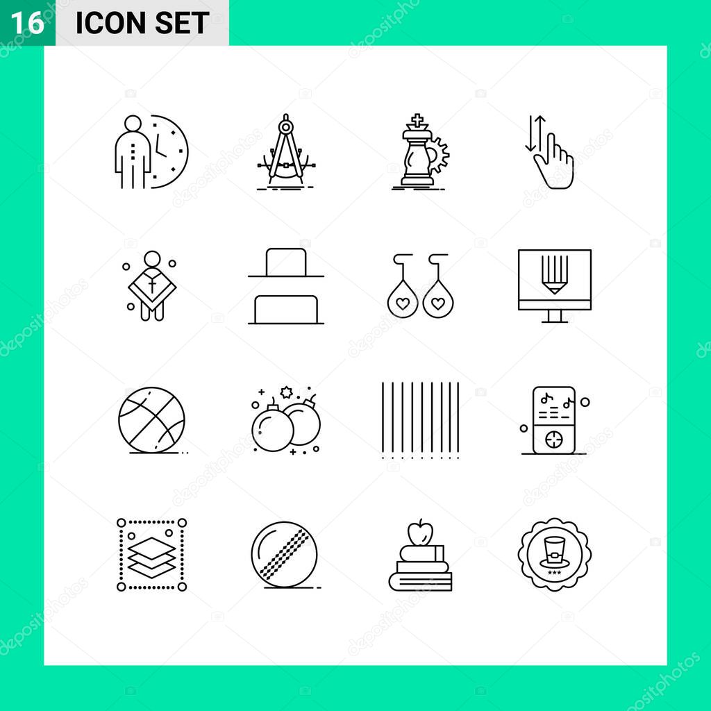 Group of 16 Modern Outlines Set for hand, finger, compass, success, horse Editable Vector Design Elements