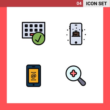 Bilgisayarların, e- postaların, aygıtların, cep telefonlarının, telefonlarının Düzenlenebilir Vektör Tasarım Elemanlarının 4 Temel Dosyasının Kullanıcı Arayüzü Paketi