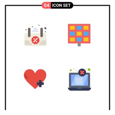 Web Yazdırma Ortamı için 4 Modern Düz Simge İşareti ve Sembolü Paketi, örneğin tahta, görüntü, panel, ekleme, dizüstü bilgisayarı düzenlenebilir vektör tasarım elementleri