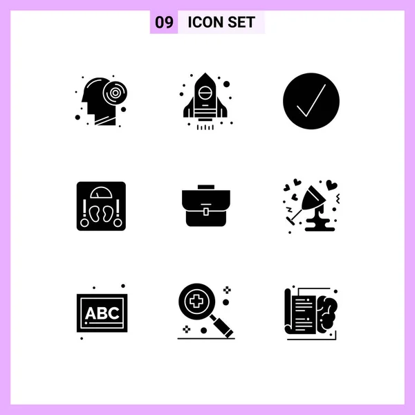 Stock Vector Icon Pack Line Signs Symbols Suitcase Bag Media — Stock Vector