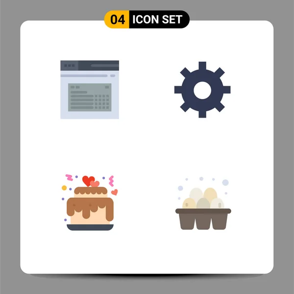Mobile Interface Flat Icon Set Pictograms Internet Cake Website Multimedia — Stockový vektor