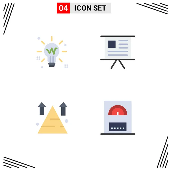 Set Commercial Flat Icons Pack Bulb Presentation Solution Finance Land — Stock Vector