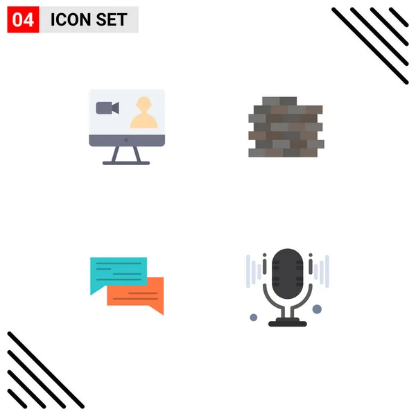 Conjunto Moderno Iconos Planos Trabajo Burbujas Ordenador Ladrillos Conversación Editable — Vector de stock