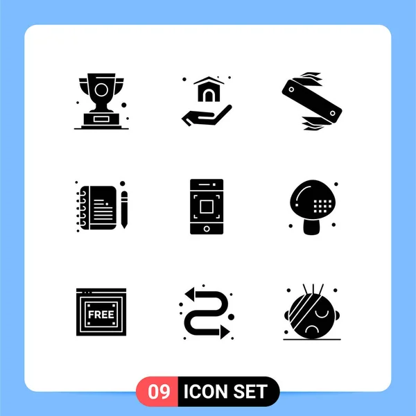 Користувацький Інтерфейс Суцільний Гліф Пакет Сучасних Знаків Символів Мобільного Редагування — стоковий вектор