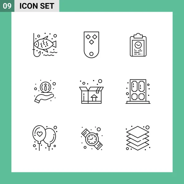 Set Modern Icons Symbols Signs Box Information Three Help Progress — стоковый вектор