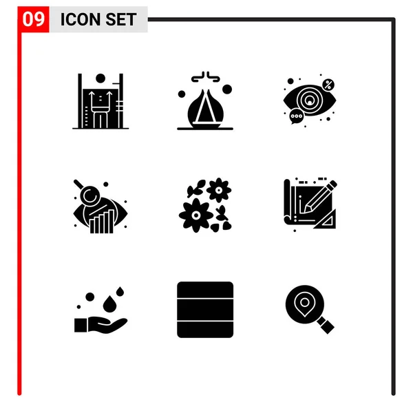 Твердая Glyph Концепции Веб Сайтов Мобильные Приложения Цветок Исследования Глаза — стоковый вектор