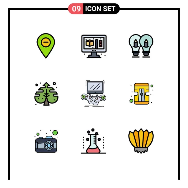 Set Modern Icons Sysymbols Signs Game Creative Bulb Leaf Light — Archivo Imágenes Vectoriales