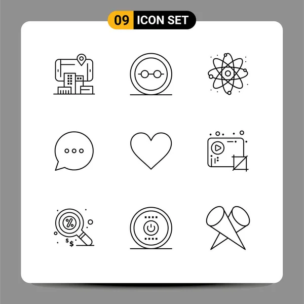 Universal Icon Symbols Group Modern Outlines Heart Lenses Comment Bubble — Stockový vektor