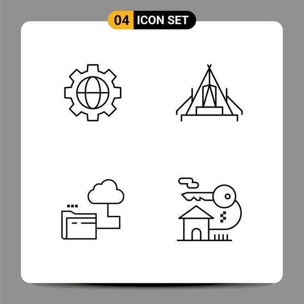 Stock Vector Icon Pack Line Signs Symbols Gear Folder Tent — стоковый вектор