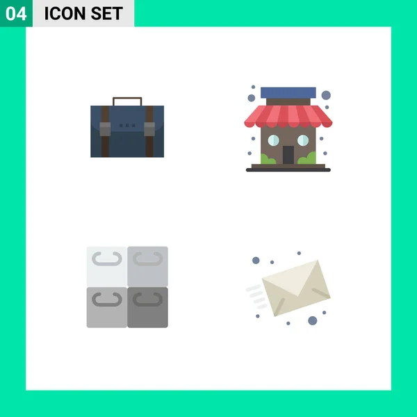 Set Modern Icons Symbols Signs Briefcase Shop Documents Suitcase Rolls — Stock Vector