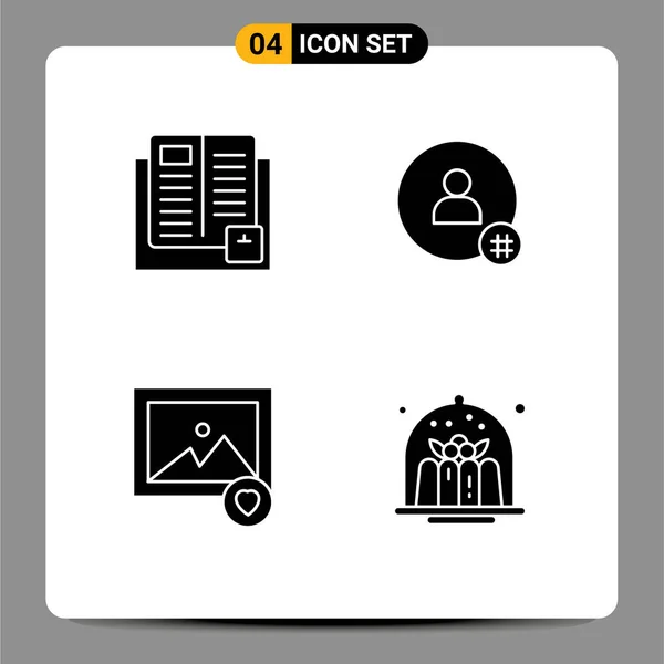 Modern Set Solid Glyphs Pictograph Book Contact Learning Hash Tag — Stock Vector