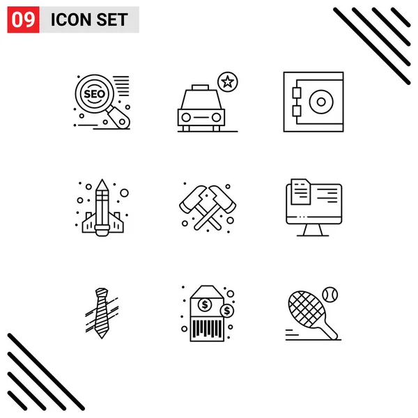 Set Modern Icons Sysymbols Signs Firefighter Axe Protect Rocket Knowledge — Vector de stock