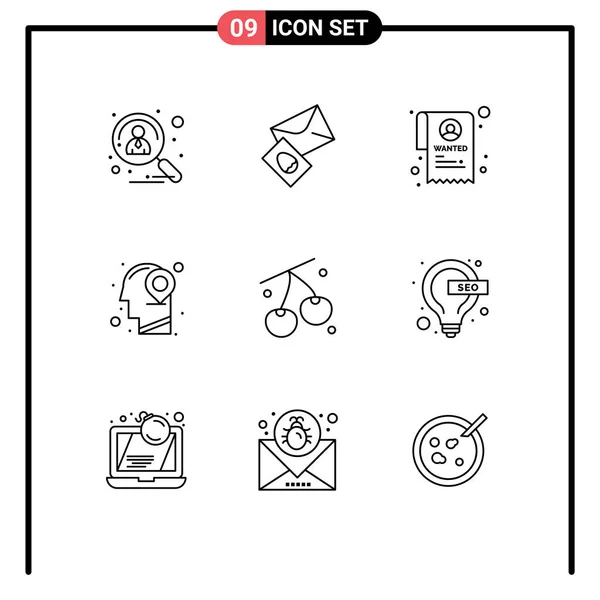 Mobile Interface Outline Set Pictograms Fruit Mind Easter Map Head — Stock Vector