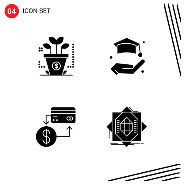 Group Modern Solid Glyphs Set Finance Credit Education Accounting Abstract — Stock Vector