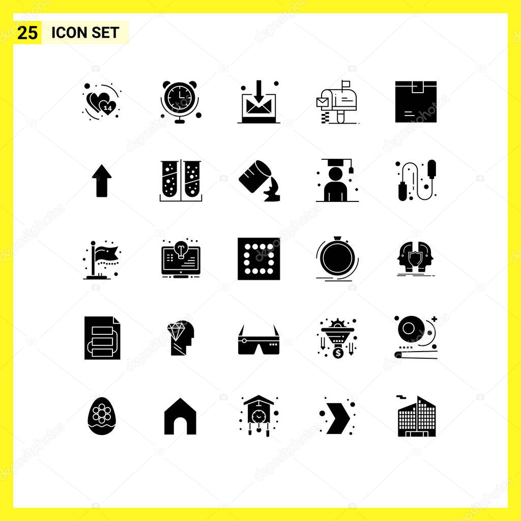 Pictogram Set of 25 Simple Solid Glyphs of goods, box, business, message, mail Editable Vector Design Elements