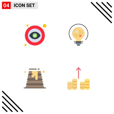 4 Kullanıcı Arayüzü Düz Simge Paketi Modern İşaretler ve Göz, pasta, görünür, ışık, düğün pastası Düzenlenebilir Vektör Tasarım Elemanları