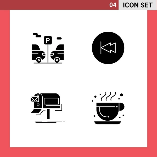 Interfaccia Utente Solid Glyph Pack Segni Simboli Moderni Auto Mail — Vettoriale Stock