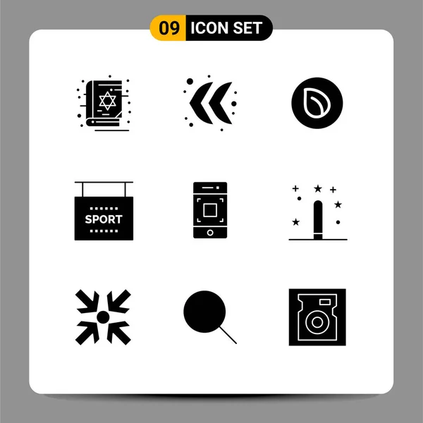 Creative Icons Modern Signs Sysymbols Smartphone Camera Coin Sports Information — Vector de stock