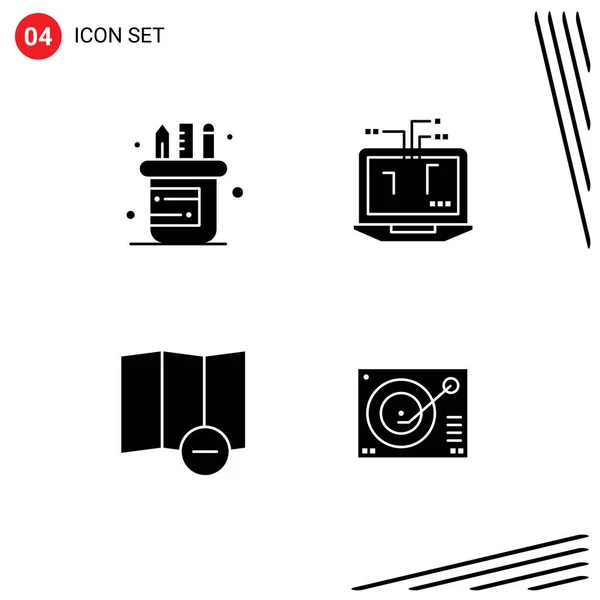 Set Commercial Solid Glyphs Pack Office Deck Computer Hardware Phonograph — Vector de stock