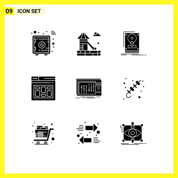 Pack Línea Vectores Editables Glyphs Simples Sólidos Página Unidad Internet — Vector de stock