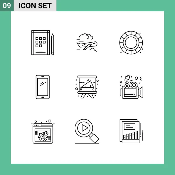 Set Van Moderne Pictogrammen Symbolen Voor Onderwijs Academie Creatief Iphone — Stockvector