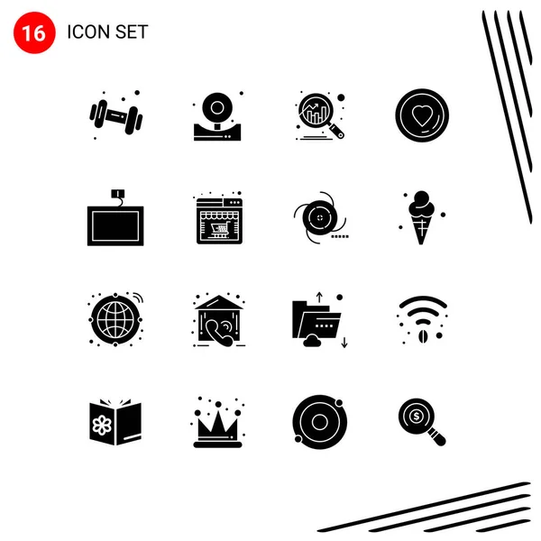 Mobile Interface Solid Glyph Set Pictograms Wall Mount Analytics Valentine — Stock Vector