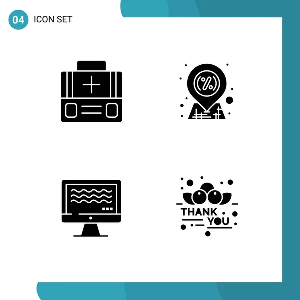 Modern Set Solid Glyphs Pictograph Briefcase Streaming Suitcase Market Digital — Vector de stock