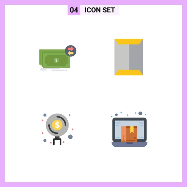 Set Commercial Flat Icons Pack Banknotes Box Flow Rack Find — Stock Vector