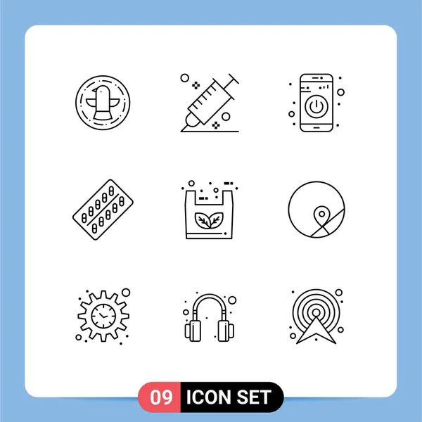 Mobile Interface Outline Set Pictograms Package Drugs Tool Pill Turn — Vector de stock