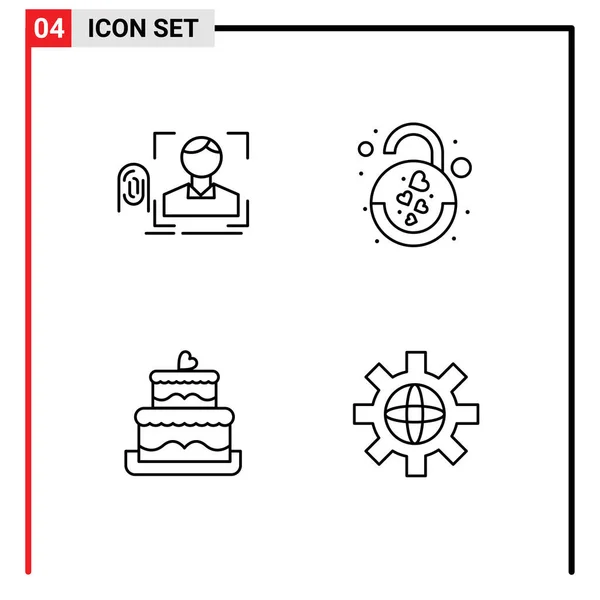 Pictogram Set Van Eenvoudige Filedline Platte Kleuren Van Vinger Taart — Stockvector