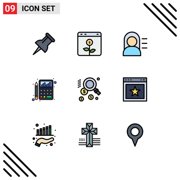 Set Modern Icons Sysymbols Signs Find Dollar Girl Finance Calculator — Vector de stock