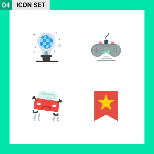 Pictogram Set Simple Flat Icons Protection Car Light Bulb Game — Stock Vector