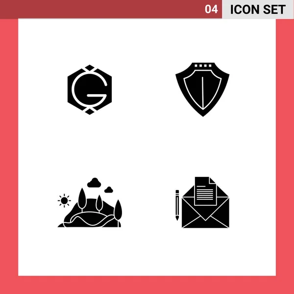 Set Vector Solid Glyphs Grid Grid Coin Landscape Crypto Currency — Vector de stock