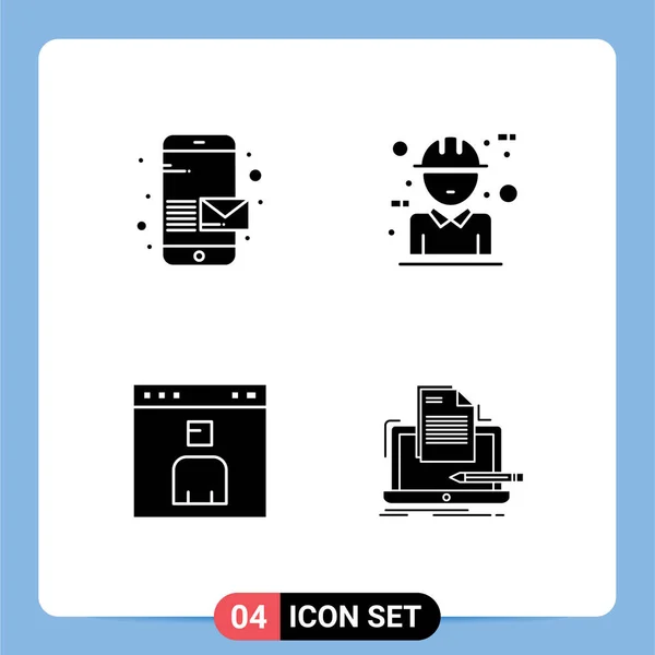 Group Modern Solid Glyphs Set Email Avatar Send Character Interface — Stock Vector