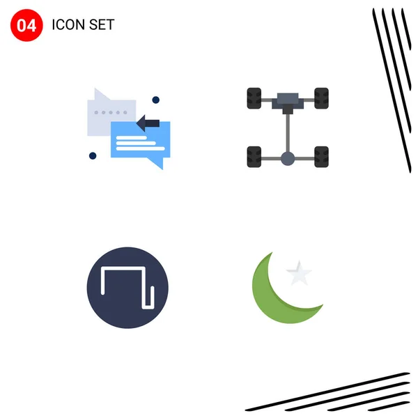 Modern Set Flat Icons Pictograph Chat Square Arrow Chassis Moon — Vector de stock