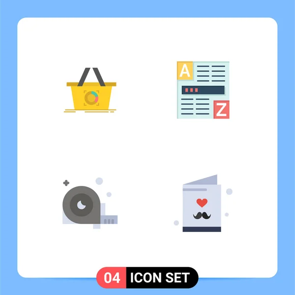 Universal Flat Icon Signs Symbols Cart Angle Shopping Code Ruler — Stock Vector